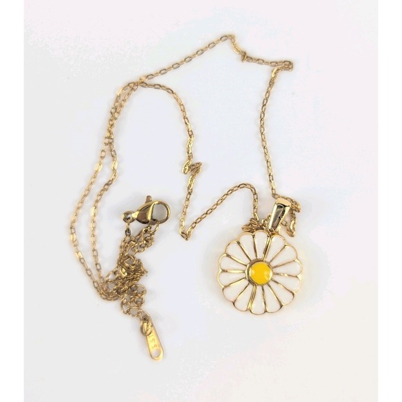 Jewelry - 16 inch Gold Plated‎ Chain Necklace w/ Enamel Daisy Flower Pendant 2 in Extender
